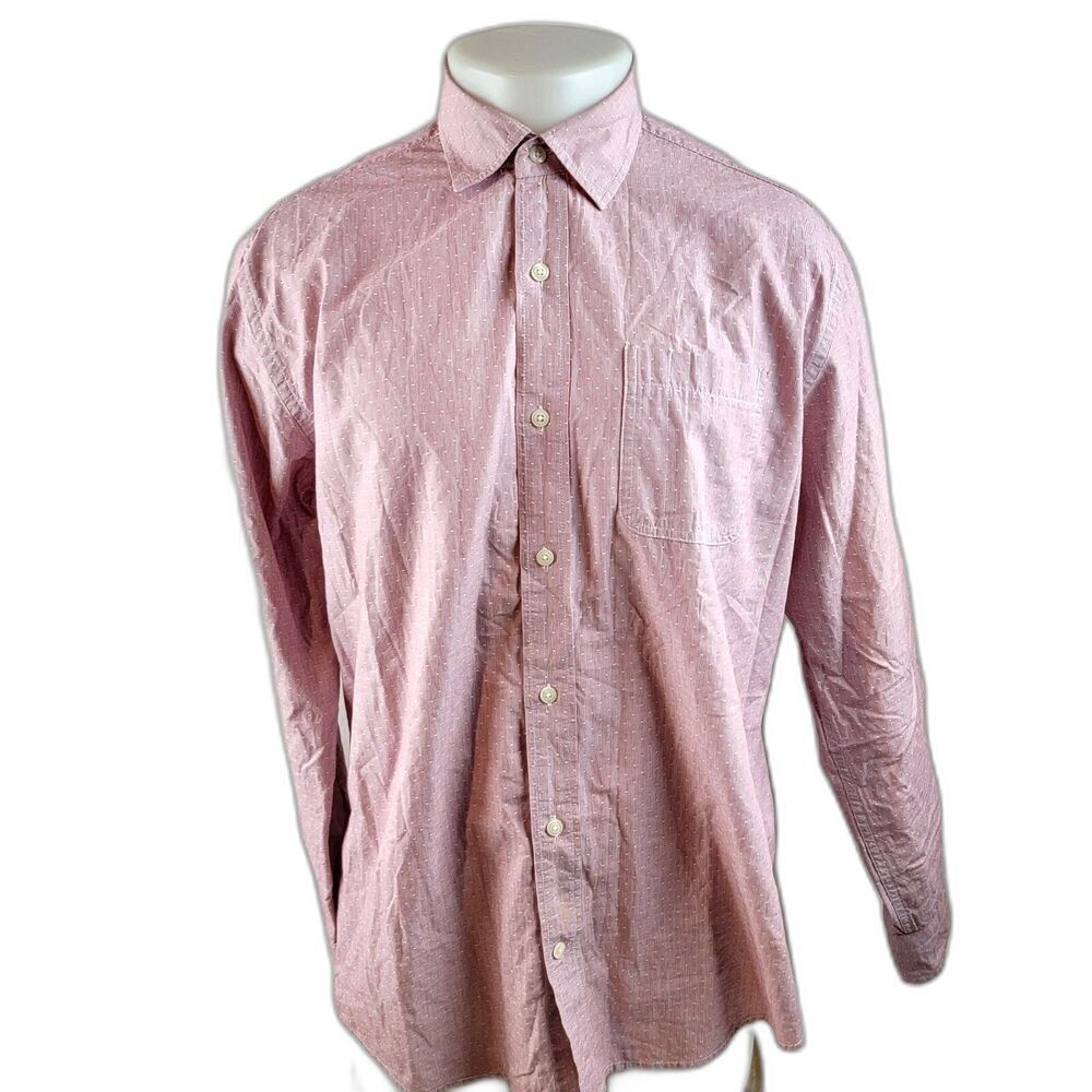 Gap Shirt Mens Large Red White Button Up Striped Geometric Long Sleeve Slim Fit